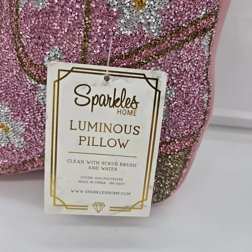 Sparkles Home Luminous Pink Flower Cowgirl Boot Rhinestone Shaped Throw Pillow